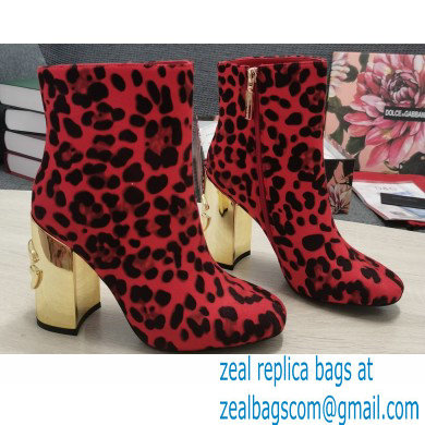 Dolce & Gabbana Heel 10.5cm Leather Ankle Boots Leopard Print Red with DG Karol Heel 2021 - Click Image to Close